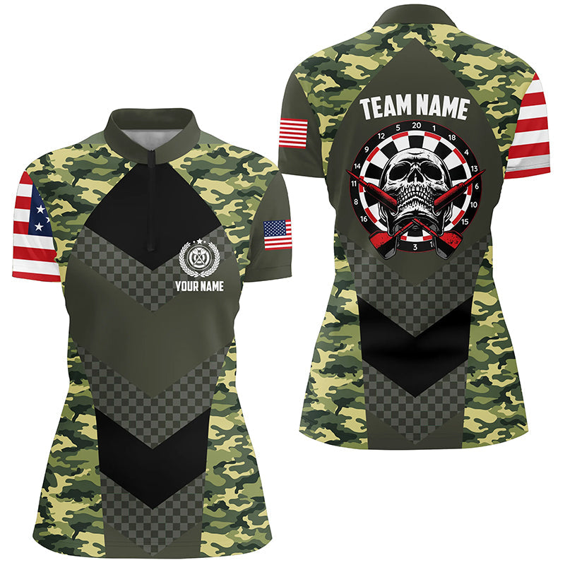 Green Camo American Flag Skull Dart Quarter-zip Custom Patriotic Darts