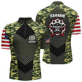 Green Camo American Flag Skull Dart Quarter-zip Custom Patriotic Darts