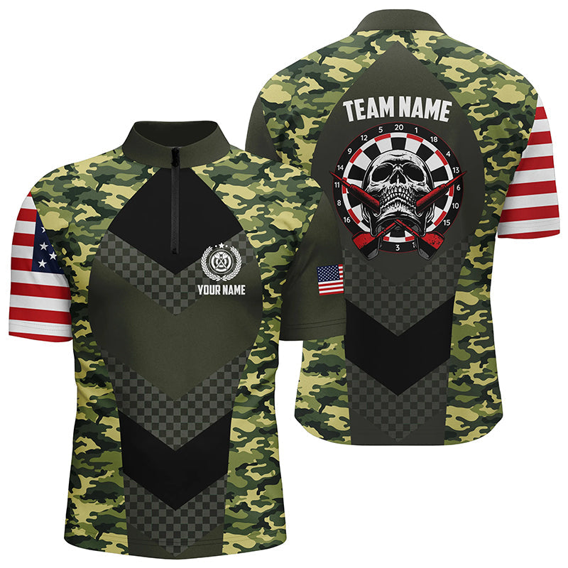 Green Camo American Flag Skull Dart Quarter-zip Custom Patriotic Darts