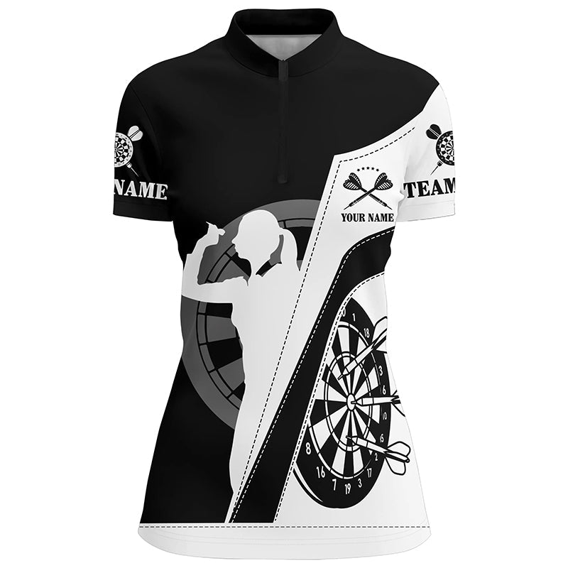 Personalized All Over Print Black White Dart Quarter-Zip Custom Women Darts