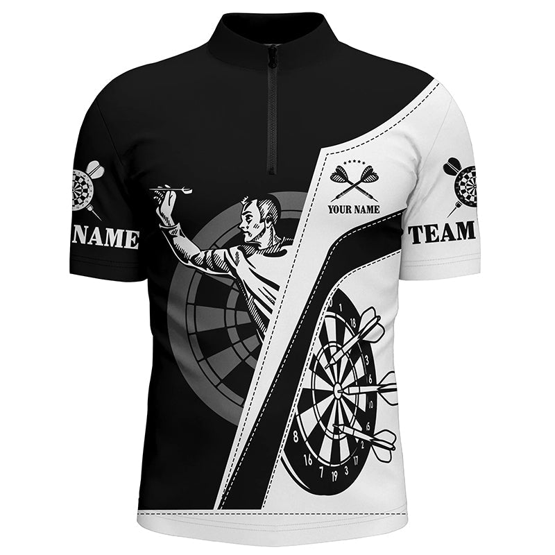 Personalized All Over Print Black White Dart Quarter-Zip Custom Women Darts