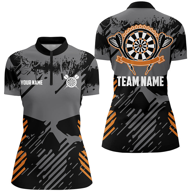 Grey Grunge Orange Skull Darts Quarter-Zip Custom Dart Dart