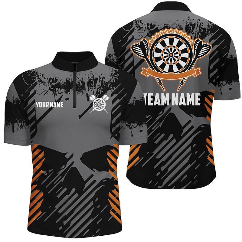 Grey Grunge Orange Skull Darts Quarter-Zip Custom Dart Dart