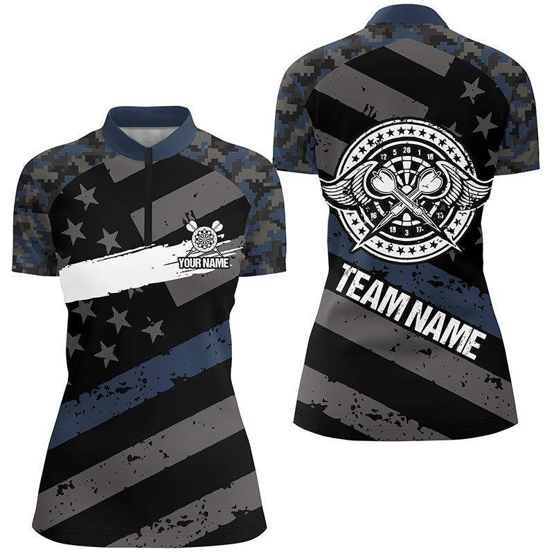 Custom Blue Camo Retro American Flag Patriotic Darts Women Darts