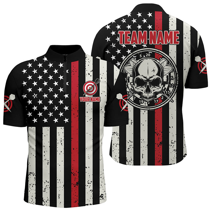 Personalized Skull American Flag Darts Quarter-zip Patriotic Darts