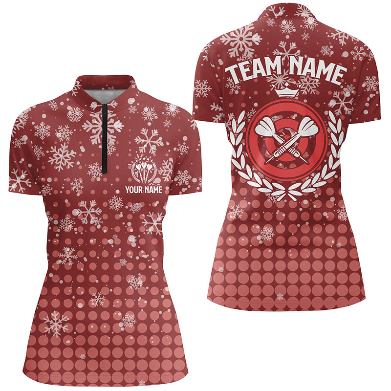 Personalized Darts Christmas Snowflakes Red Quarter-Zip Custom Dart