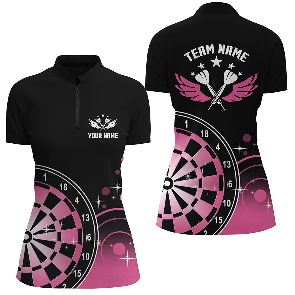 Personalized Darts Wings Black and Pink Quarter-Zip Cute Women Darts Dart