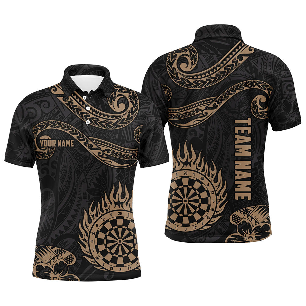 Personalized Golden Hawaiian Tribal Flame Darts Quarter-Zip Custom Men Dart
