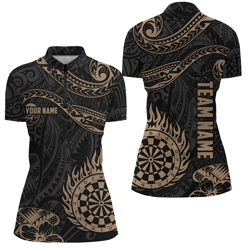 Personalized Golden Hawaiian Tribal Flame Darts Quarter-Zip Custom Men Dart