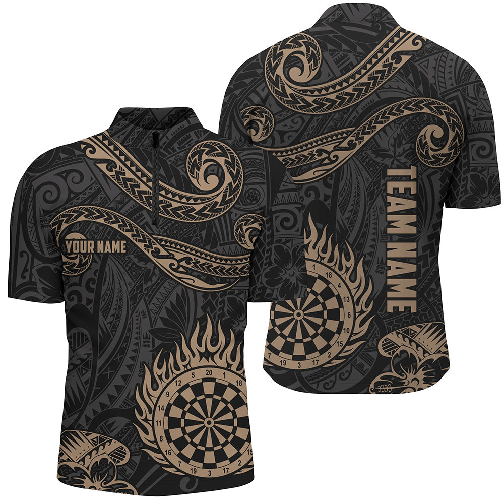 Personalized Golden Hawaiian Tribal Flame Darts Quarter-Zip Custom Men Dart