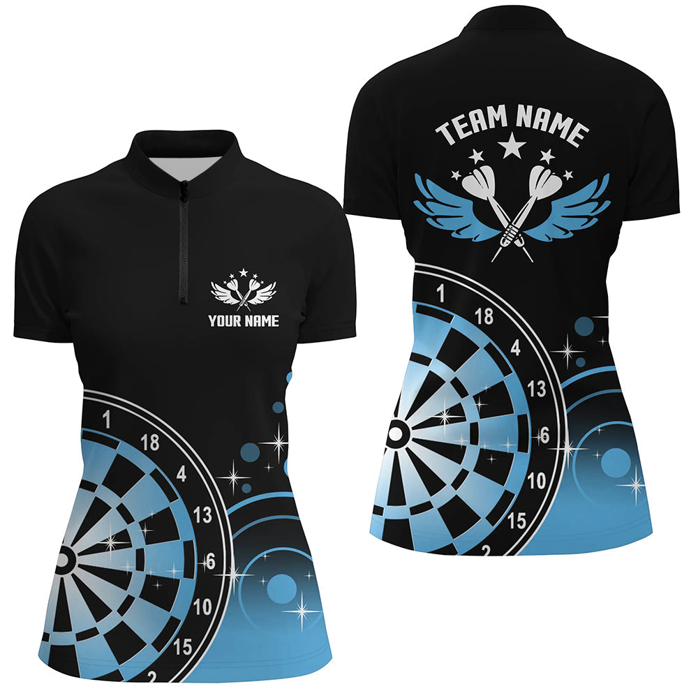 Personalized Darts Wings Black Blue Quarter-zip Darts Dart