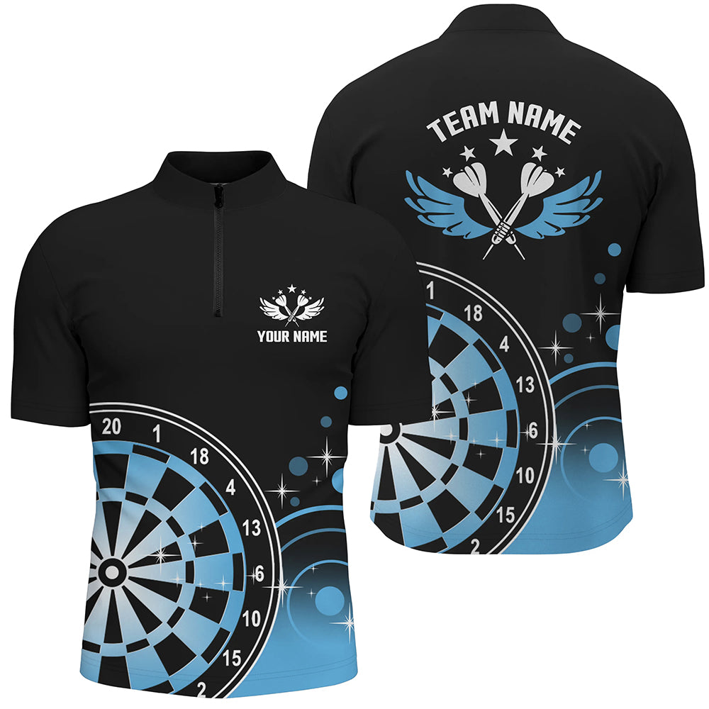 Personalized Darts Wings Black Blue Quarter-zip Darts Dart