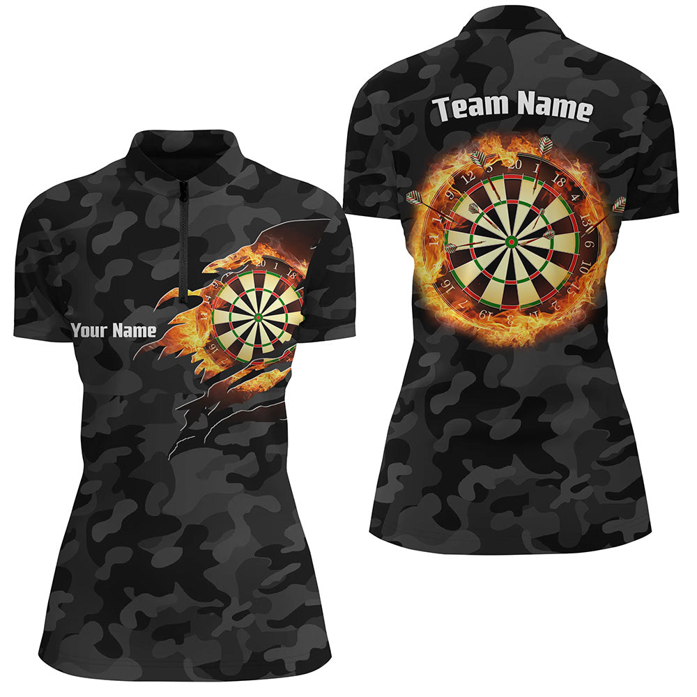 Personalized Basic Black Camo Flame Dartboard Quarter-Zip Custom Dart