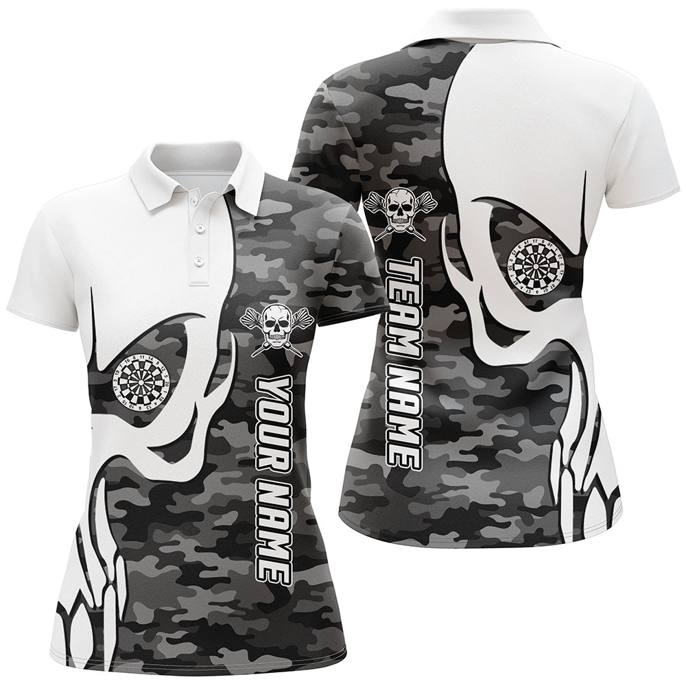 Personalized Grey Camo Skull Darts Quarter-Zip Custom Women Darts Dart