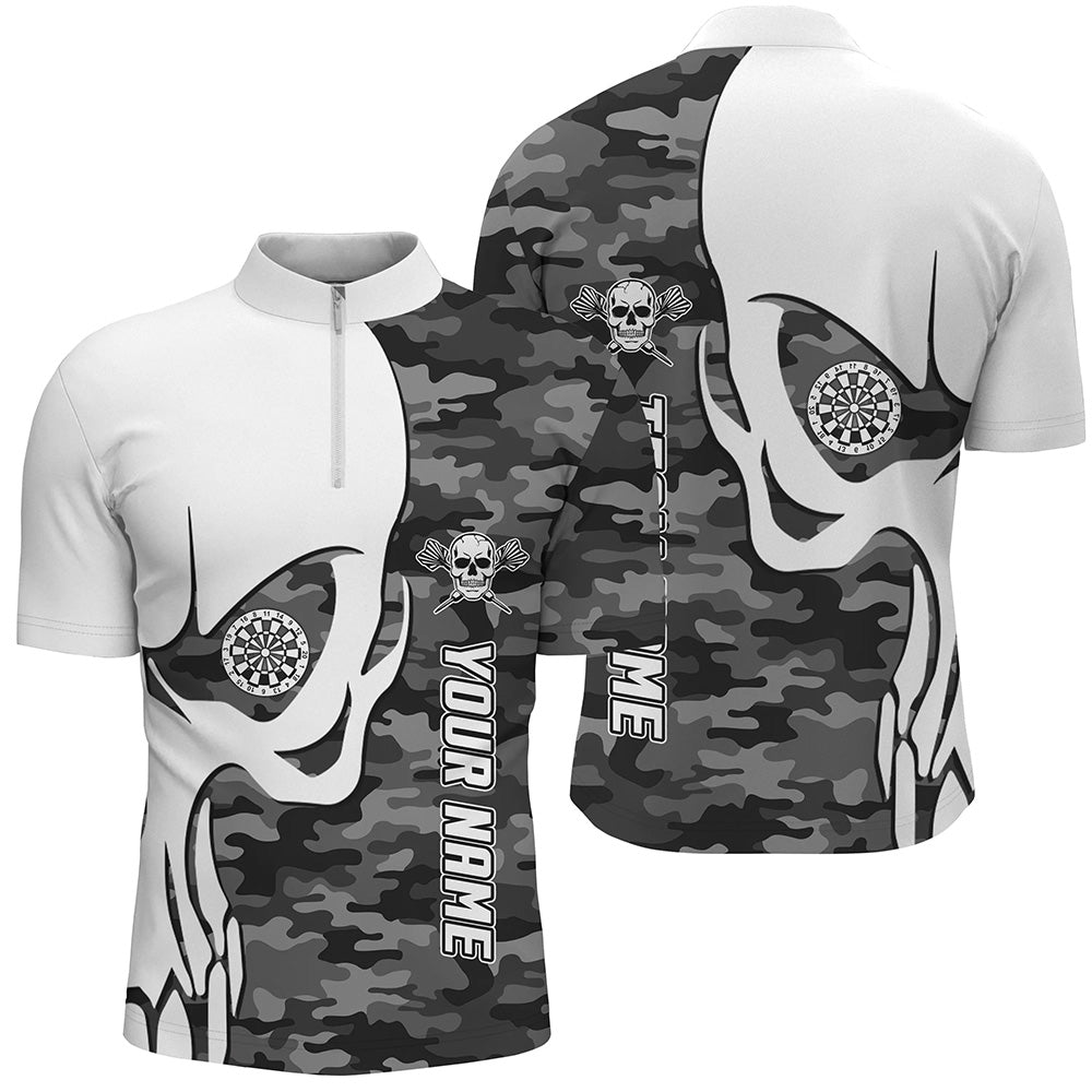 Personalized Grey Camo Skull Darts Quarter-Zip Custom Women Darts Dart