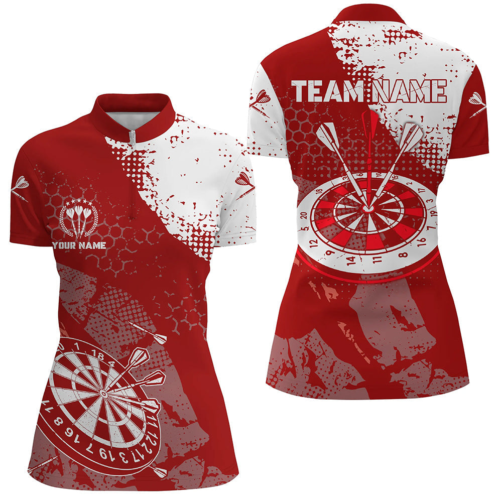 Retro Red White Pattern Custom Darts Quarter-zip Dart Team