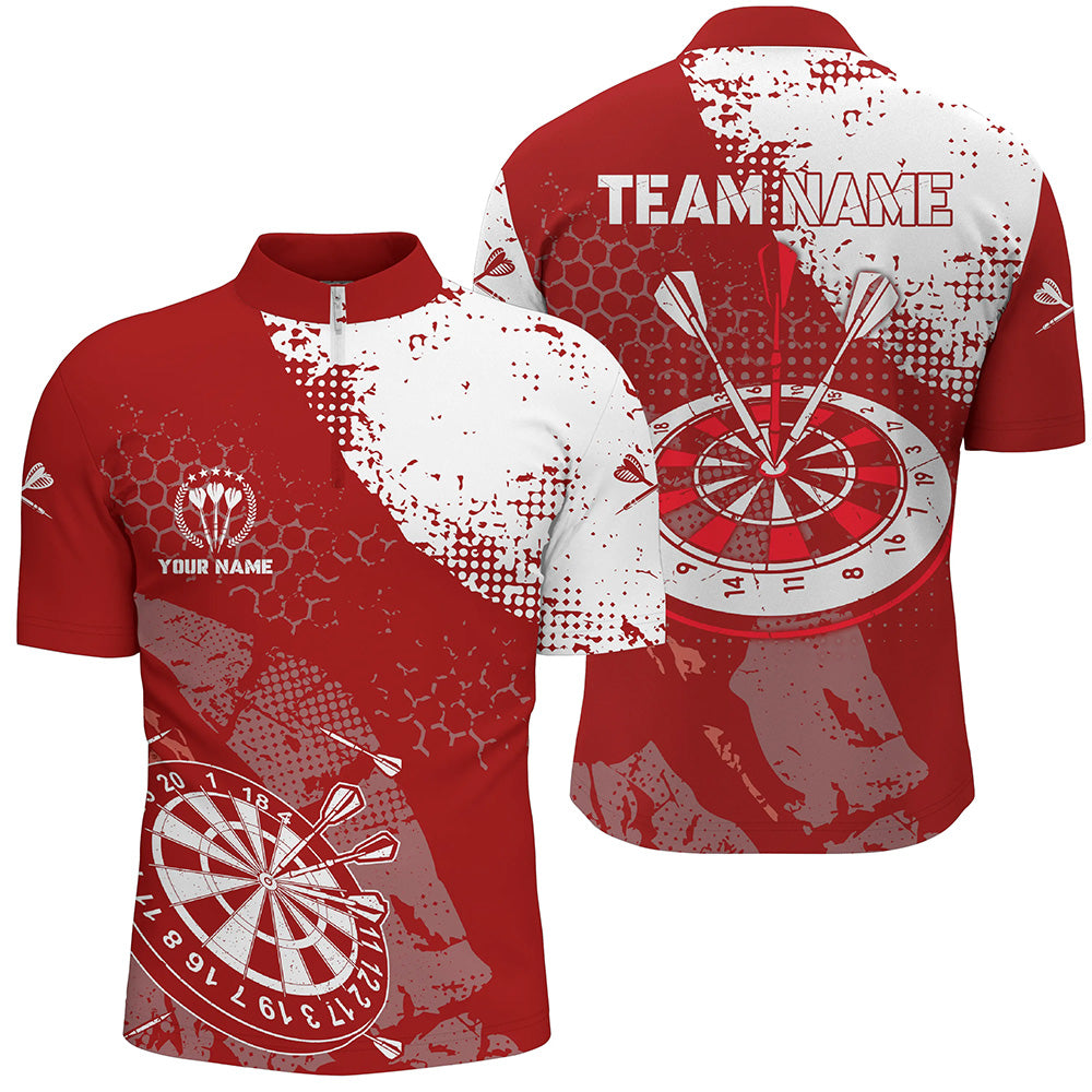 Retro Red White Pattern Custom Darts Quarter-zip Dart Team