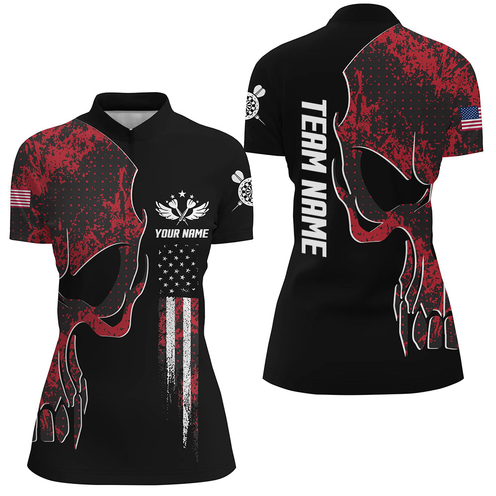 Red Grunge Camo American Flag Skull Darts Quarter-zip Patriotic Dart