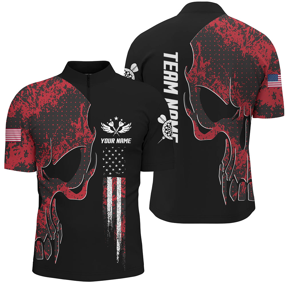 Red Grunge Camo American Flag Skull Darts Quarter-zip Patriotic Dart