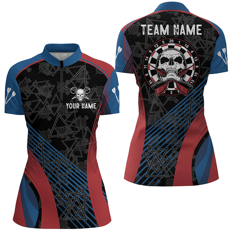 Blue Red Personalized Darts Quarter-Zip Custom Skull Women Dart Dart