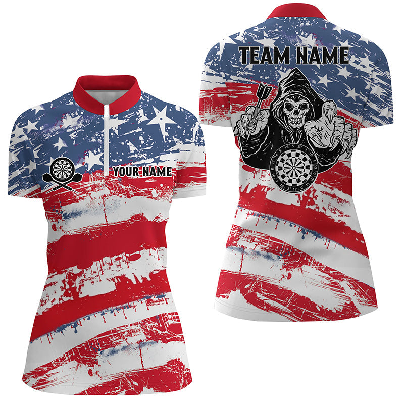 Retro American Flag Skull Darts Quarter-zip Custom Patriotic Darts