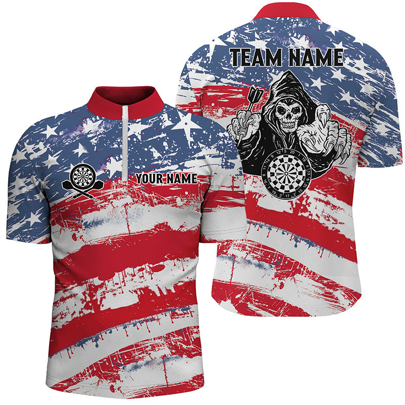 Retro American Flag Skull Darts Quarter-zip Custom Patriotic Darts