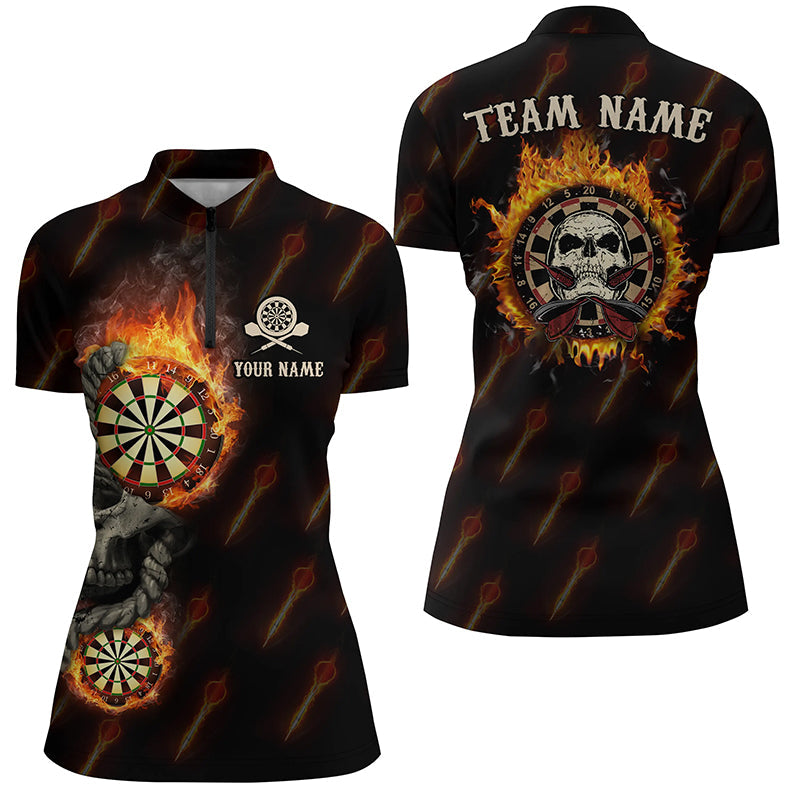 Personalized Darts Flame Skull Quarter-Zip Custom Fire Crazy Darts