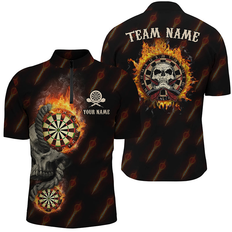 Personalized Darts Flame Skull Quarter-Zip Custom Fire Crazy Darts