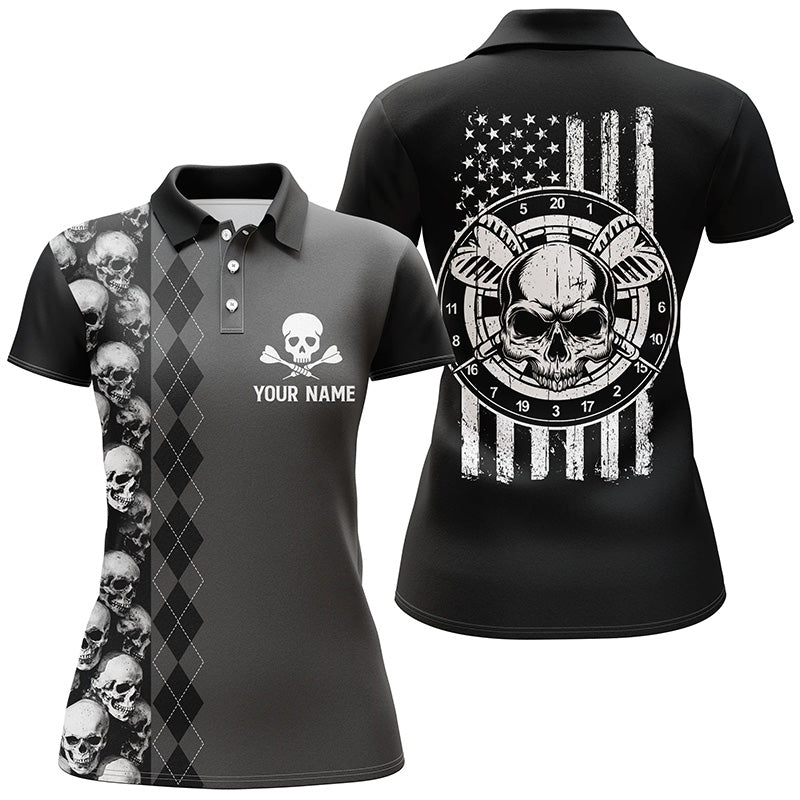 Black Grey Argyle Skull Darts Quarter-Zip American Flag Patriotic Women Darts