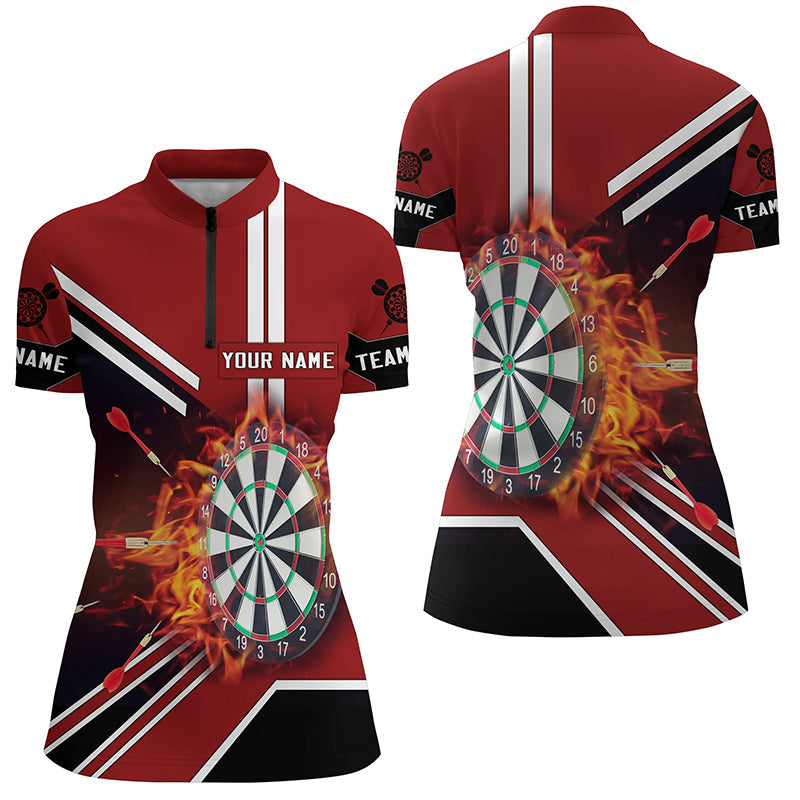 Black Red Flame Dartboard Quarter-Zip Custom Fire Darts Dart