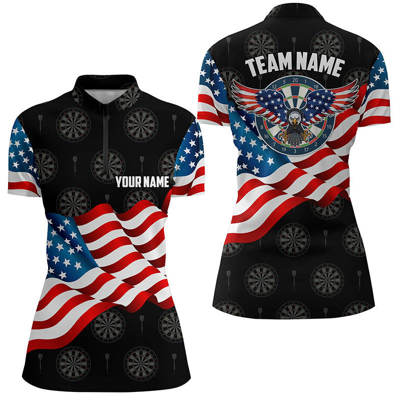 Waving American Flag Darts Quarter-Zip Custom Eagle Patriotic Darts
