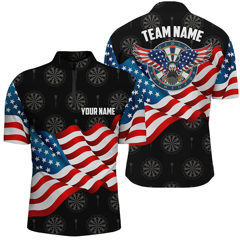 Waving American Flag Darts Quarter-Zip Custom Eagle Patriotic Darts