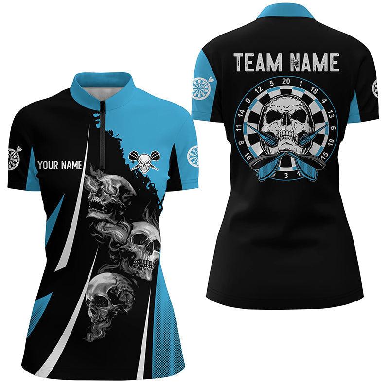 Skull Strike Personalized Darts Quarter-zip Black Blue Skull Dart