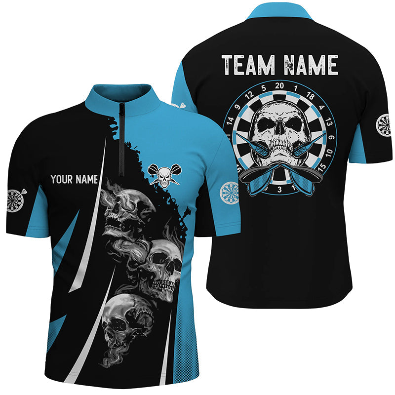 Skull Strike Personalized Darts Quarter-zip Black Blue Skull Dart
