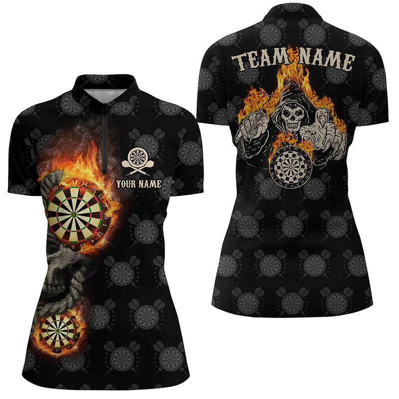 Personalized Darts Flame Skull Reaper Quarter-Zip Custom Crazy Dart