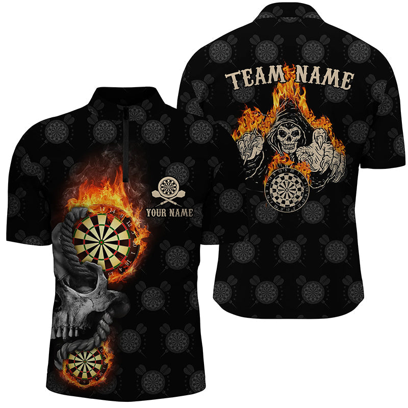 Personalized Darts Flame Skull Reaper Quarter-Zip Custom Crazy Dart