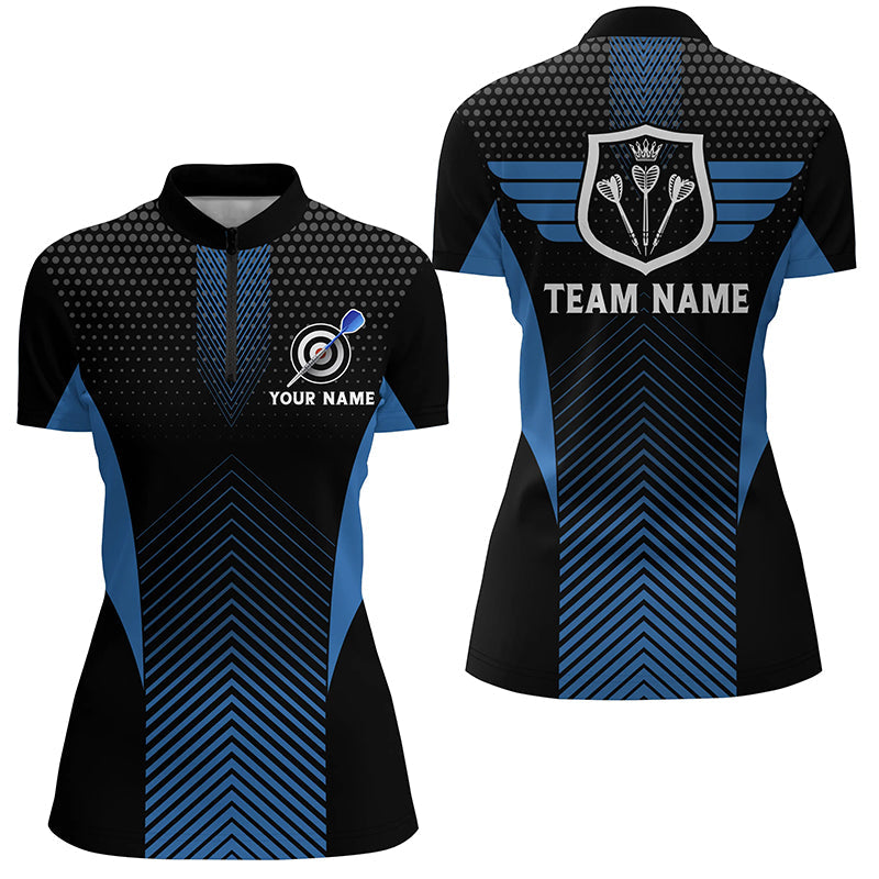 Black Blue Geometric Darts Quarter-Zip Custom Cool Darts Dart