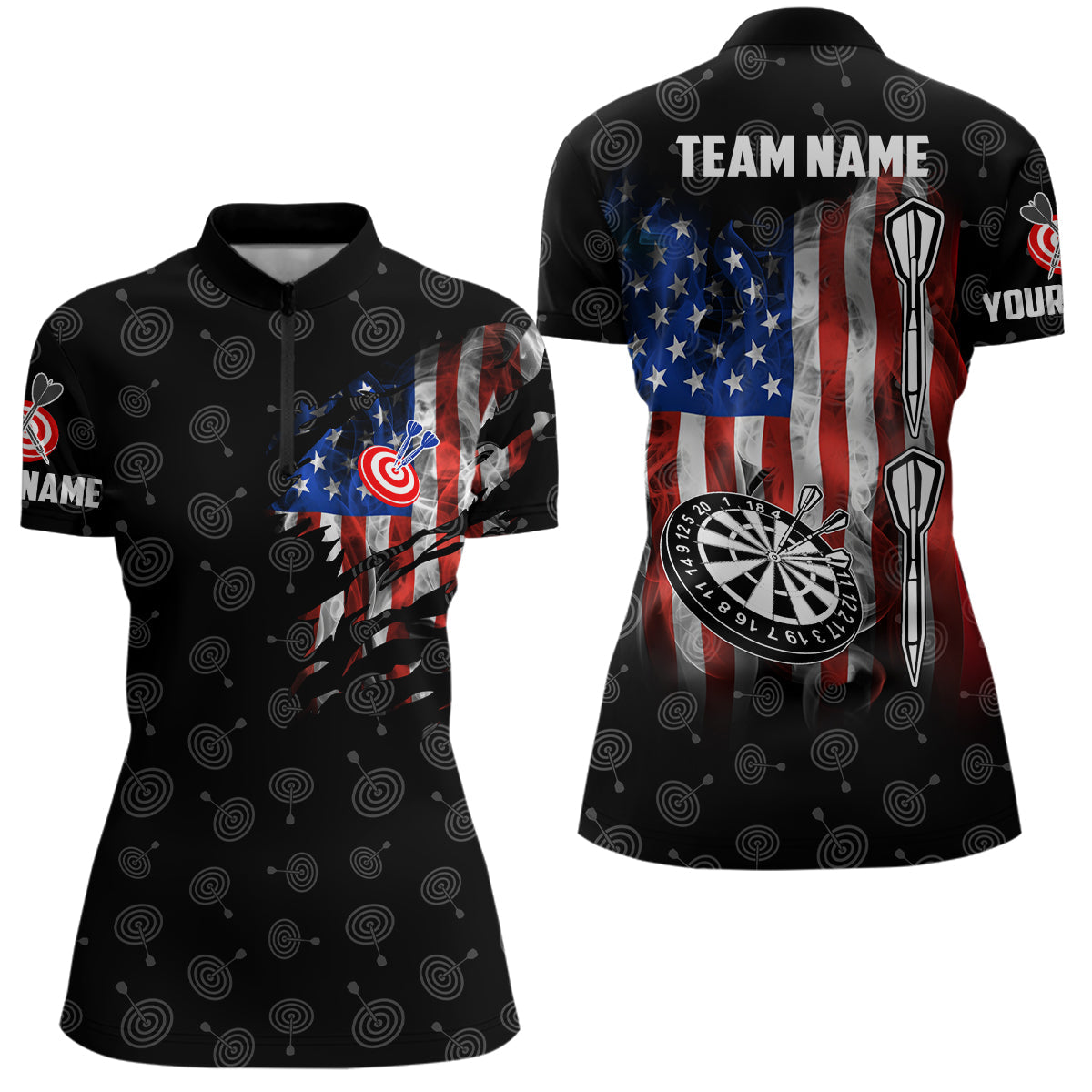 Smoke American Flag Darts Quarter-Zip Custom Patriotic Women Darts Dart