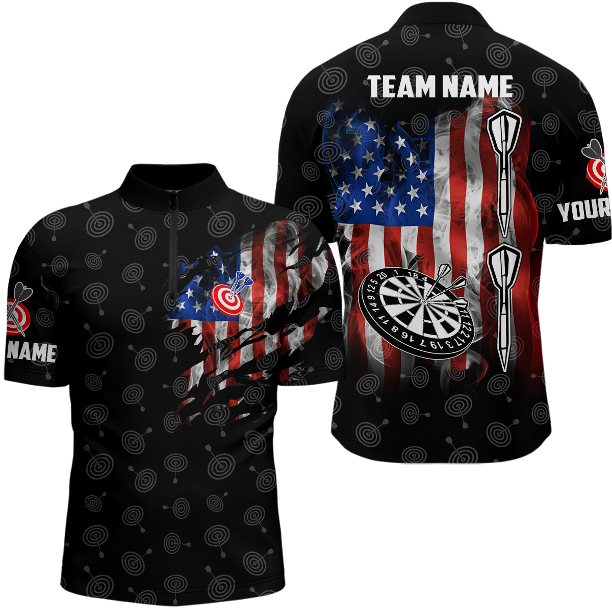 Smoke American Flag Darts Quarter-Zip Custom Patriotic Women Darts Dart