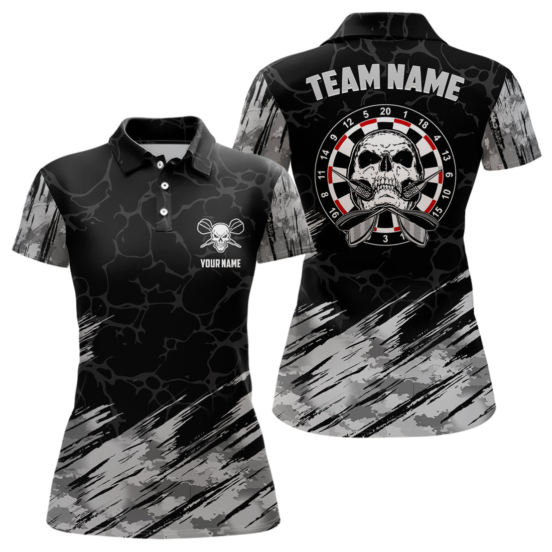 Personalized All Over Print Skull Darts Grey Black Dart