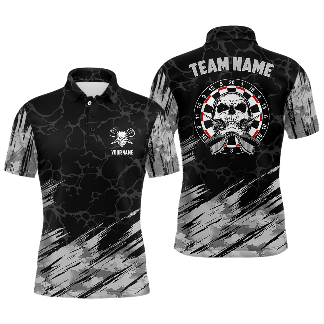 Personalized All Over Print Skull Darts Grey Black Dart