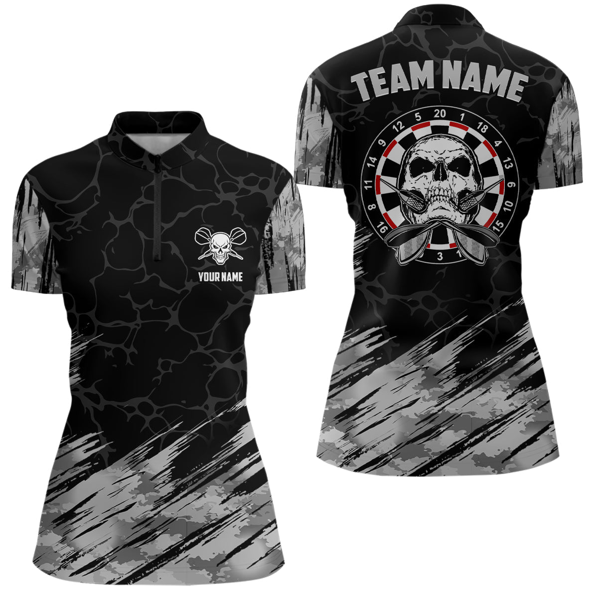 Personalized All Over Print Skull Darts Grey Black Dart