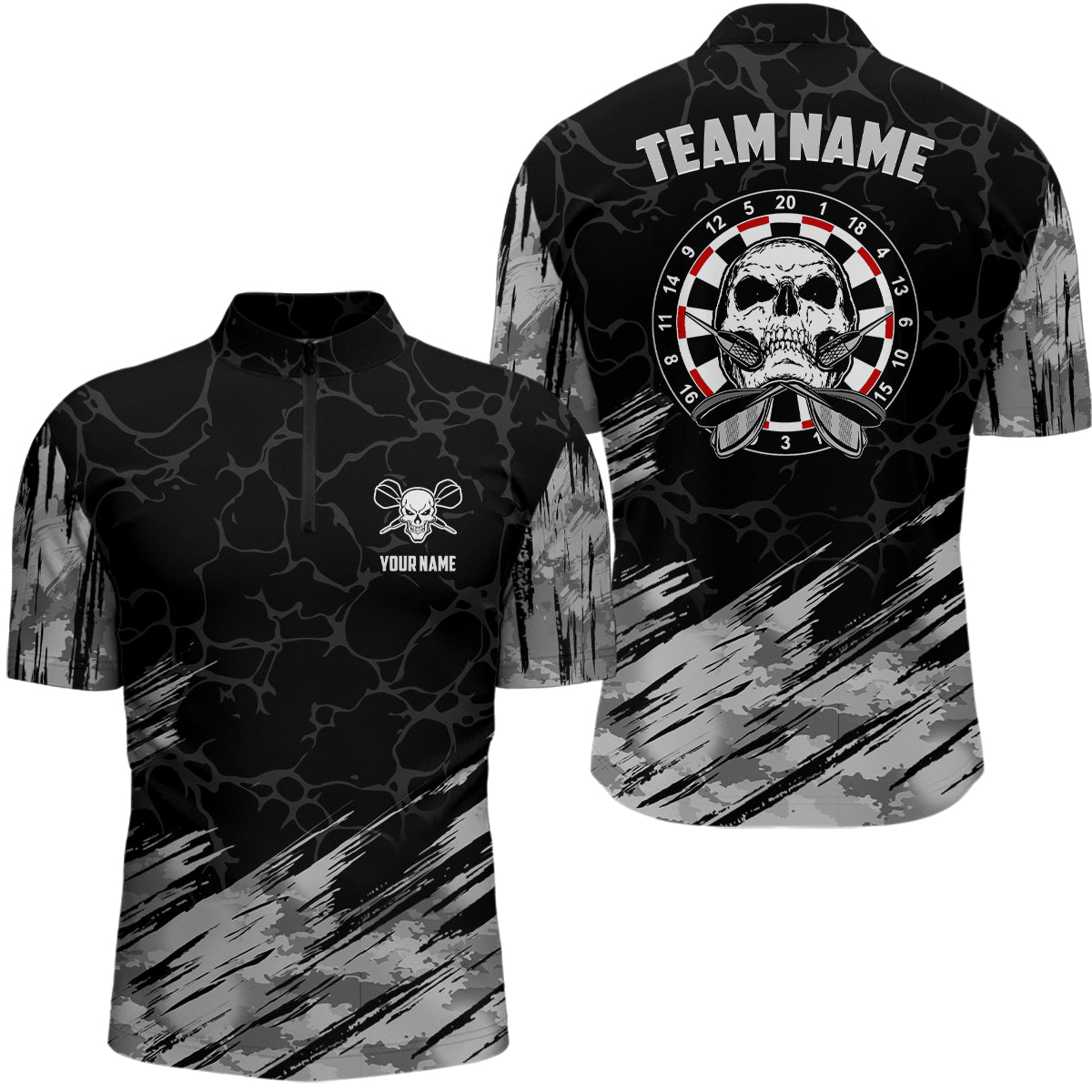 Personalized All Over Print Skull Darts Grey Black Dart