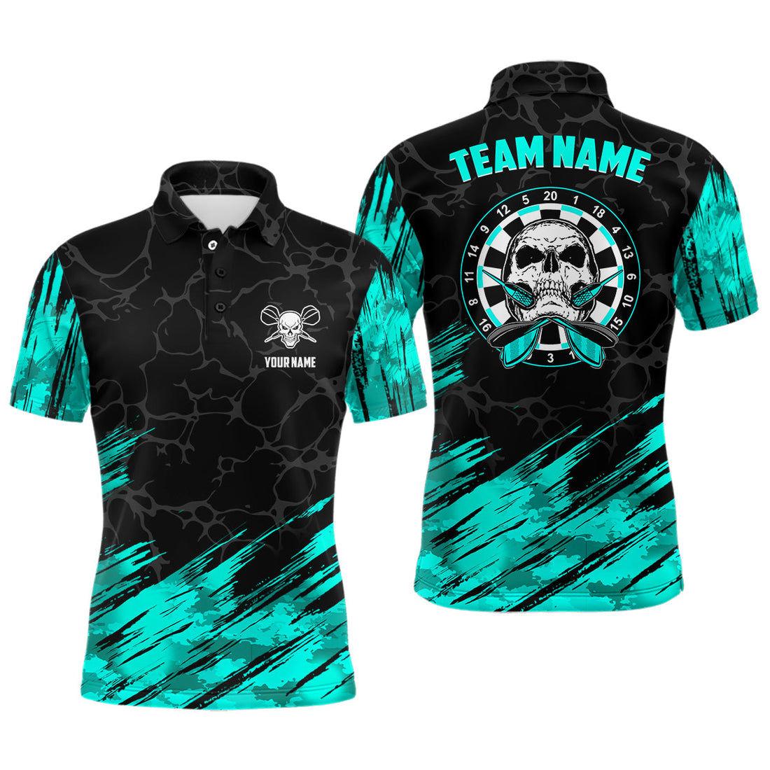 Personalized All Over Print Skull Dart Quarter-zip Turquoise Black Women Dart