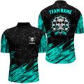 Personalized All Over Print Skull Dart Quarter-zip Turquoise Black Women Dart