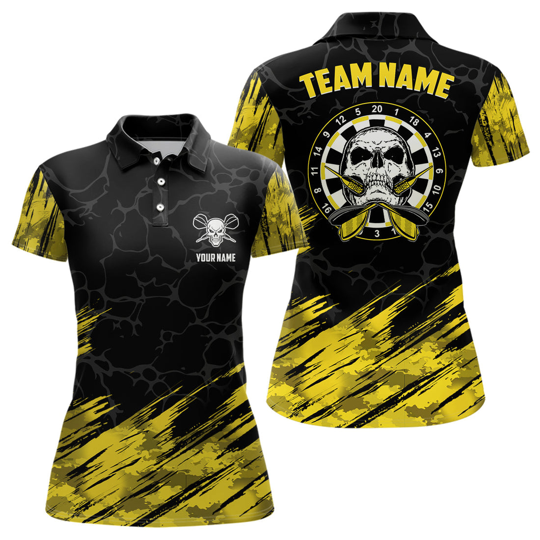 Personalized All Over Print Skull Darts Quarter-zip Yellow Black Women Dart
