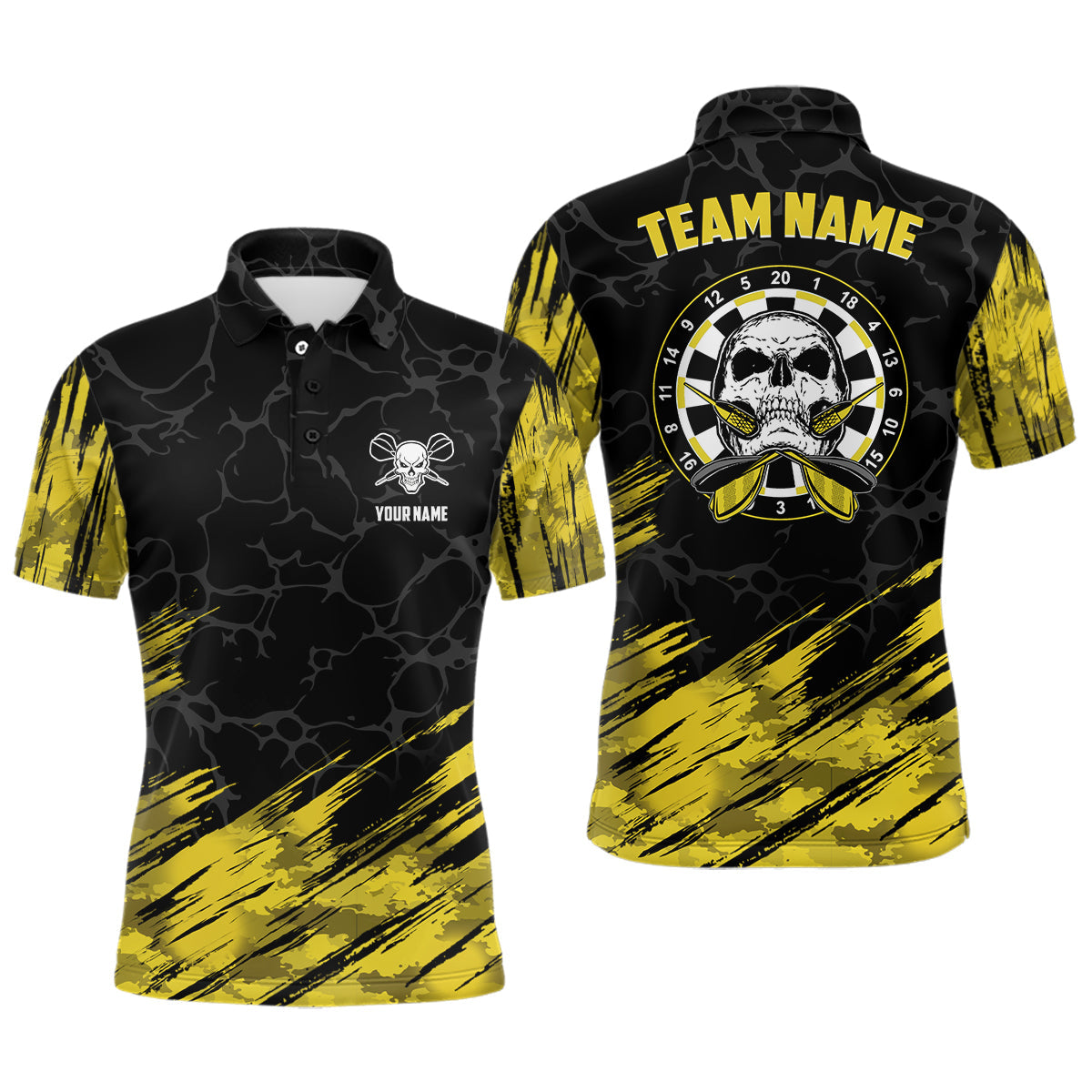 Personalized All Over Print Skull Darts Quarter-zip Yellow Black Women Dart