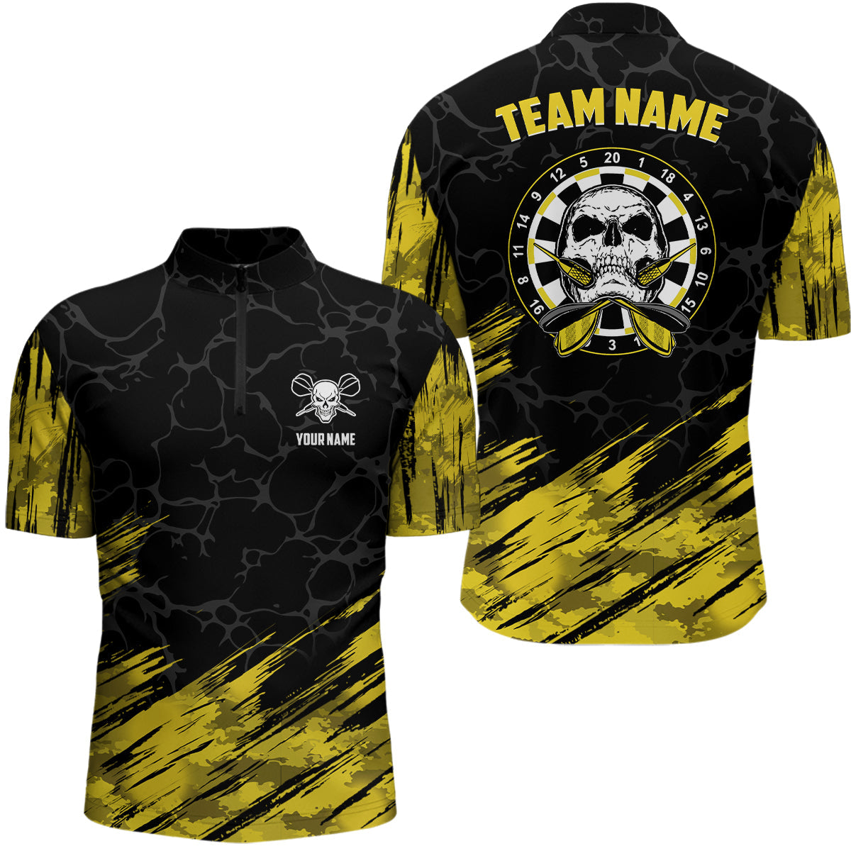 Personalized All Over Print Skull Darts Quarter-zip Yellow Black Women Dart