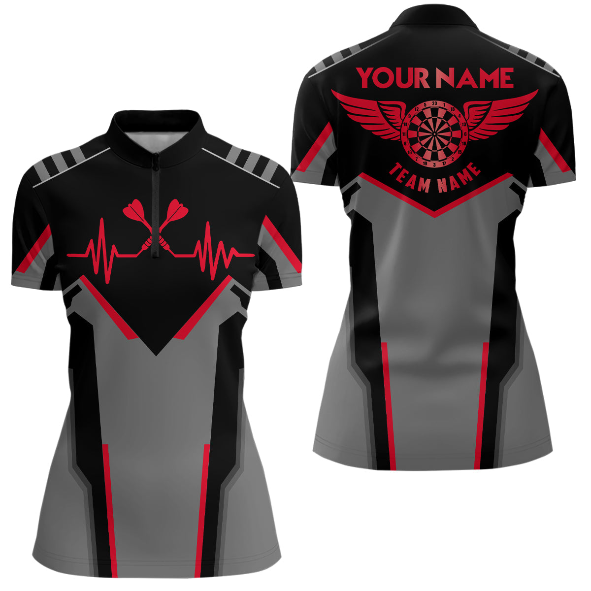 Womens Heart Pulse Line Darts Quarter-Zip Custom Red Heartbeat Dart