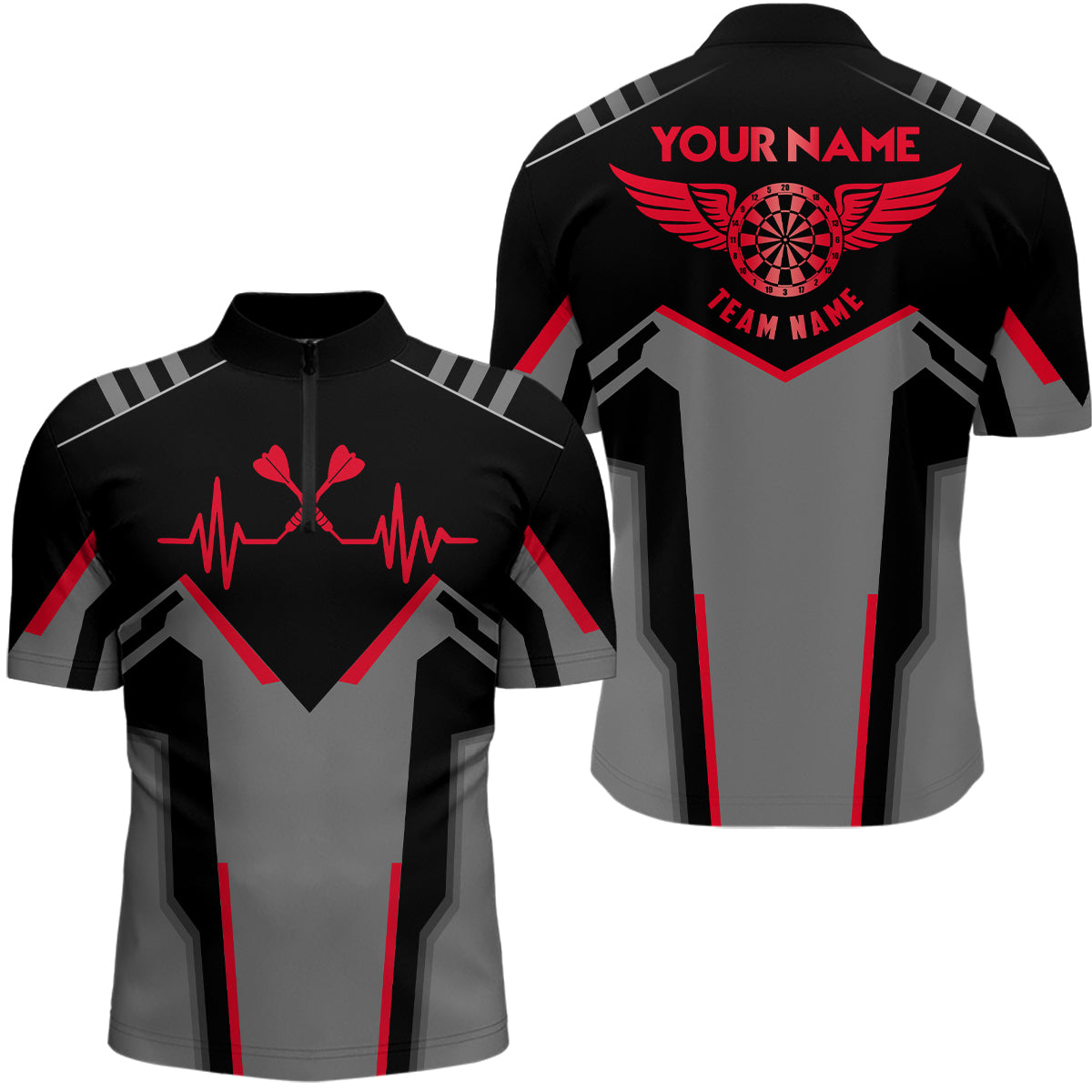 Womens Heart Pulse Line Darts Quarter-Zip Custom Red Heartbeat Dart